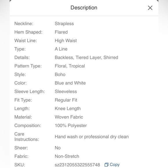 New XL 12 SHEIN vacay blue white toile strapless tiered dress shirred - Picture 4 of 17